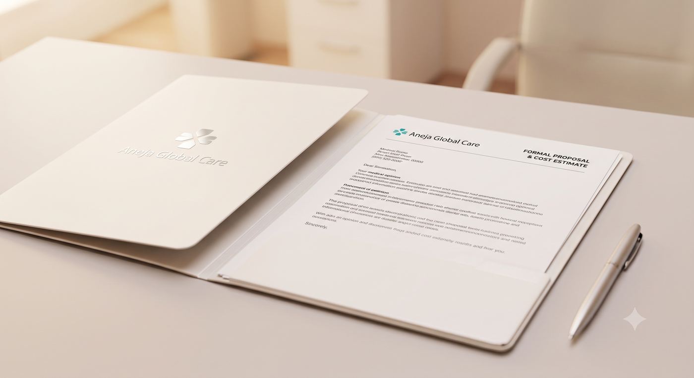 Formal medical proposal and cost estimate document from Aneja Global Care