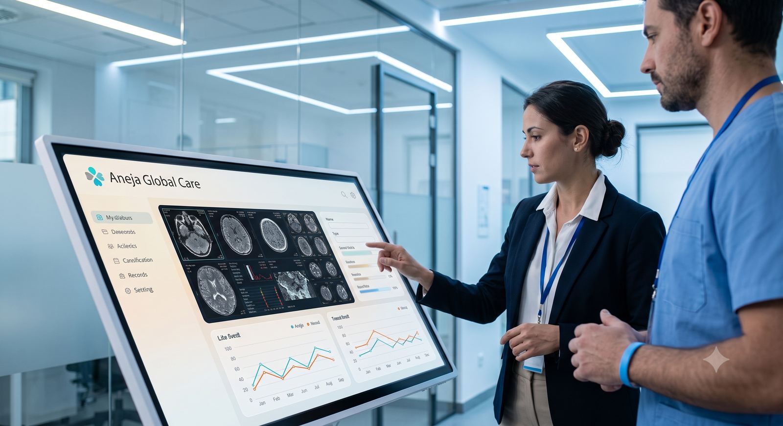 Aneja Global Care specialists reviewing diagnostic scans together